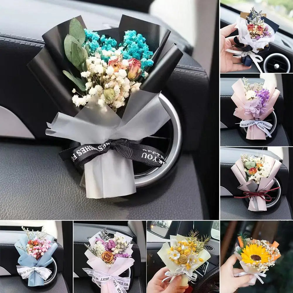 Mini Creativity Dried Flowers Bouquet Car Perfume Air Clip Ornament Bouquet Interior Car Vent Flower Accessories Eternal Q3P7