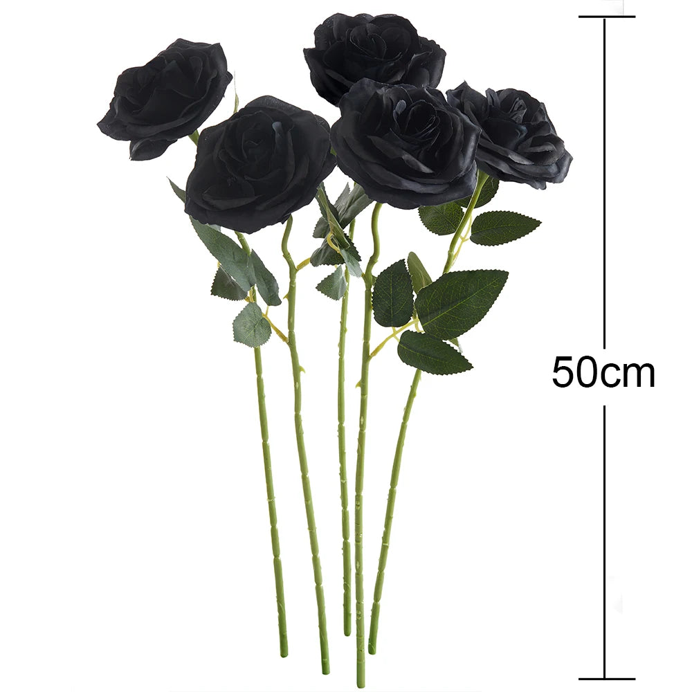 Black Silk Rose Gothic Artificial Flowers Bride Wedding Hand Holding Bouquet for Party Wedding Home Garden DIY Halloween Decor