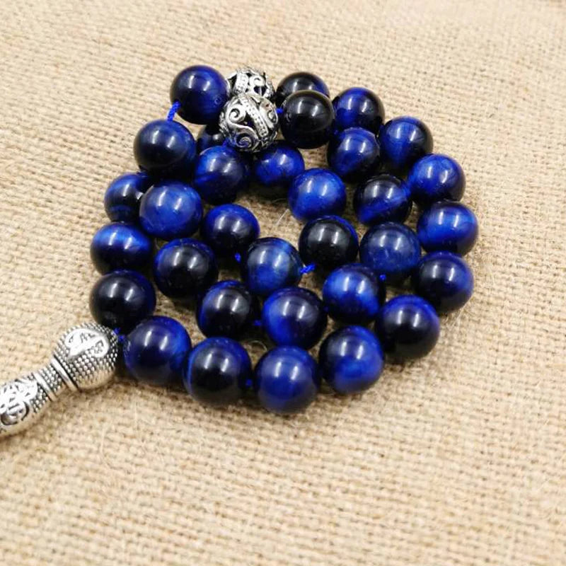 Natural blue tiger eye Tasbih Muslim Man bracelets Gift Eid misbaha accessories 33 66 99 prayer beads gemstone islamic rosary